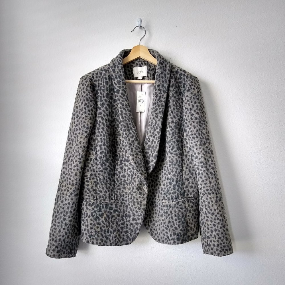 LOFT Soft Wool Blend Neutral Leopard Print Blazer | 14